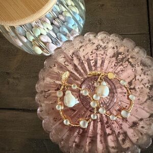 Gold Pearl Hoop Earrings - White Pearl Accents